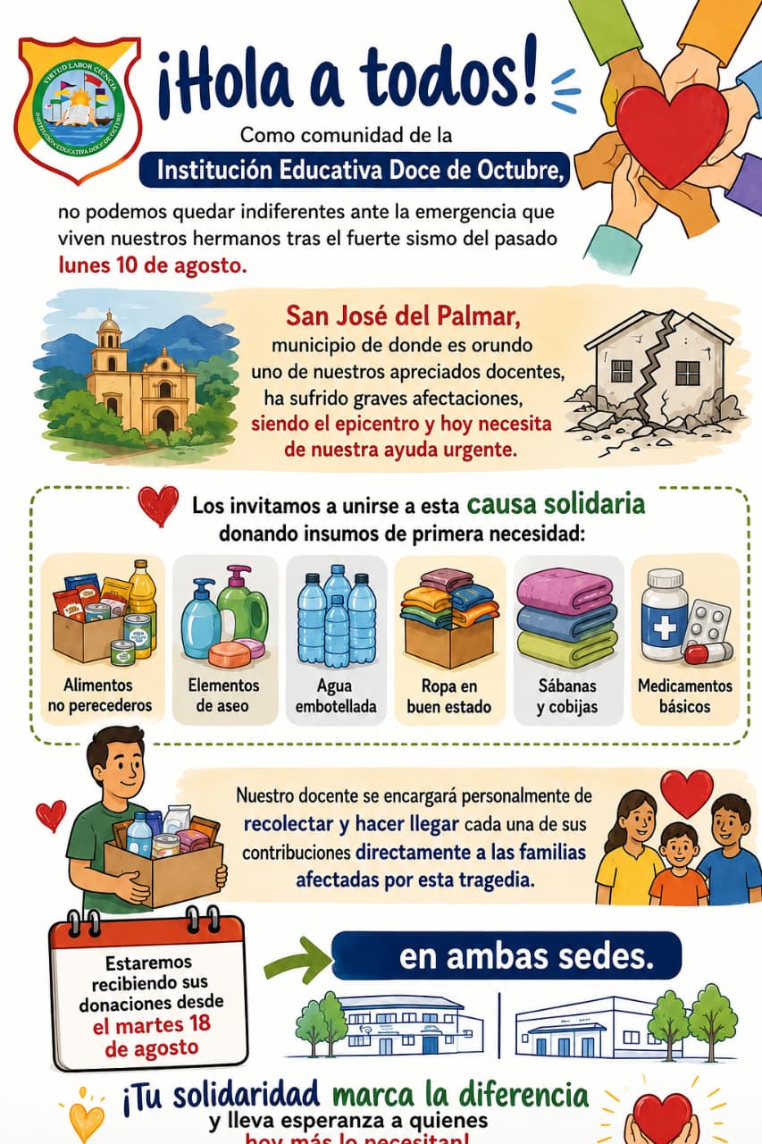 La Institución Educativa Doce de Octubre se une por quienes hoy más nos necesitan.